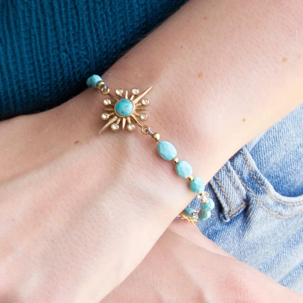 Celestial Blue Turquoise Golden Beaded Bracelet sold by Barse product image thumbnail 2