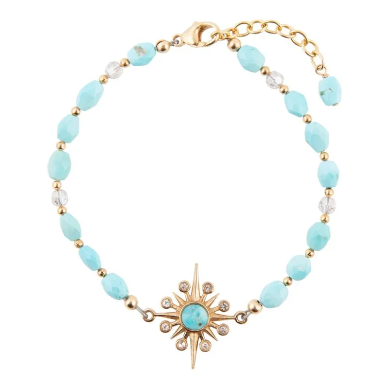 Celestial Blue Turquoise Golden Beaded Bracelet sold by Barse