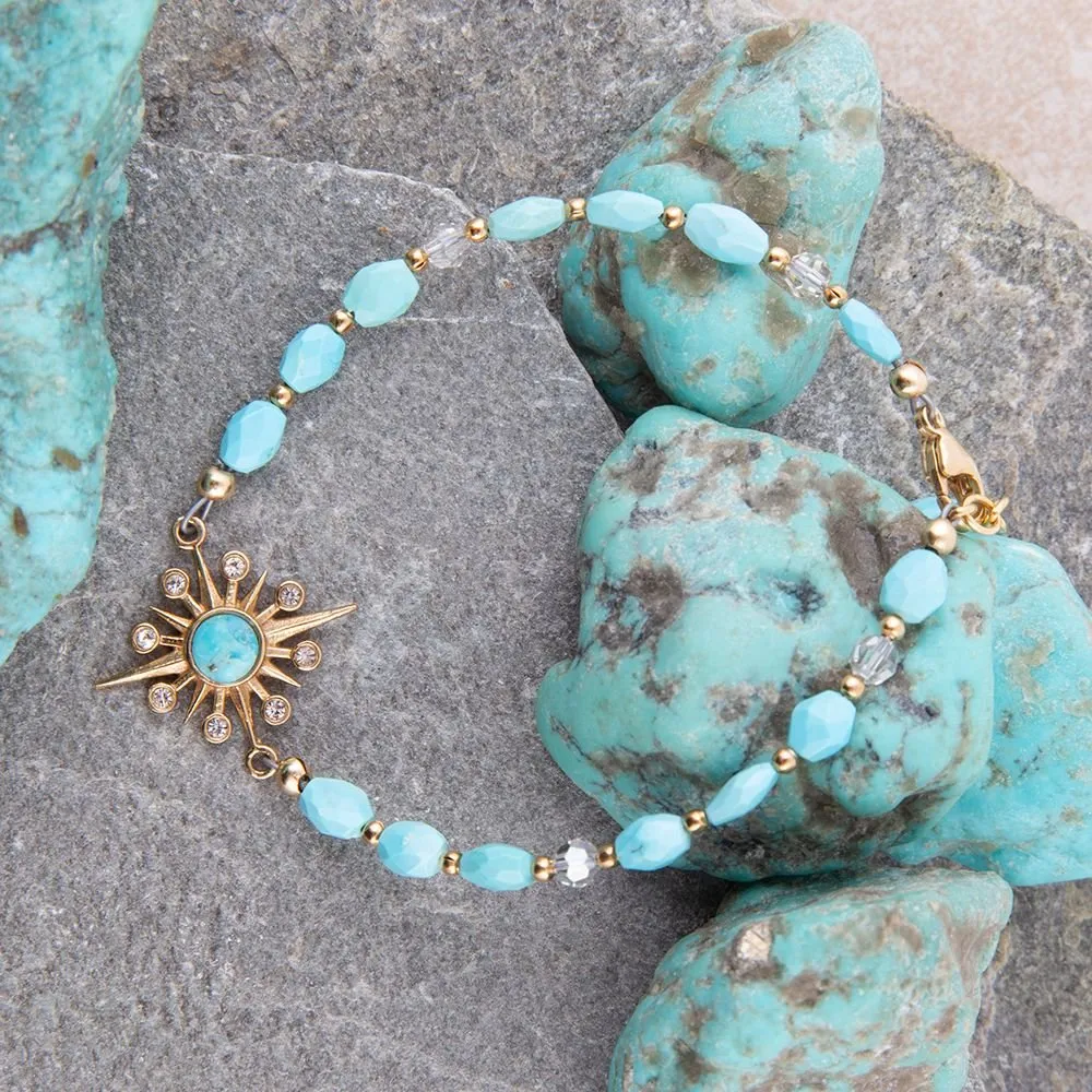 Celestial Blue Turquoise Golden Beaded Bracelet sold by Barse product image thumbnail 3