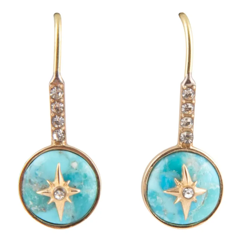Celestial Blue Turquoise Golden Drop Earrings sold by Barse