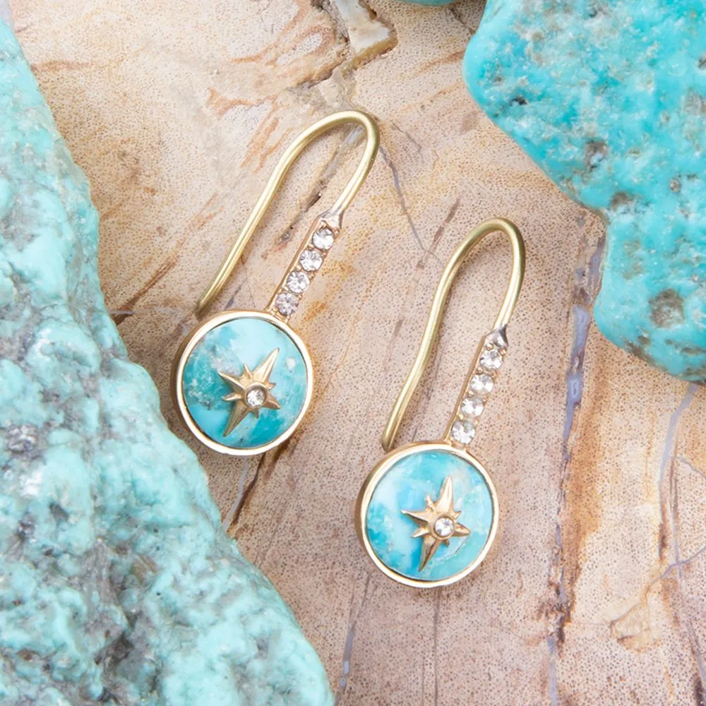 Celestial Blue Turquoise Golden Drop Earrings sold by Barse product image thumbnail 3
