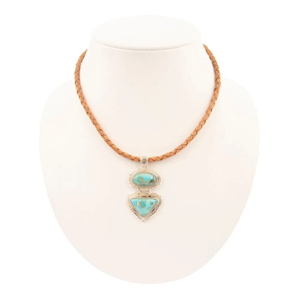 Bronco Blue Turquoise Sterling Silver Concho Pendant Leather Necklace sold by Barse product image thumbnail 5