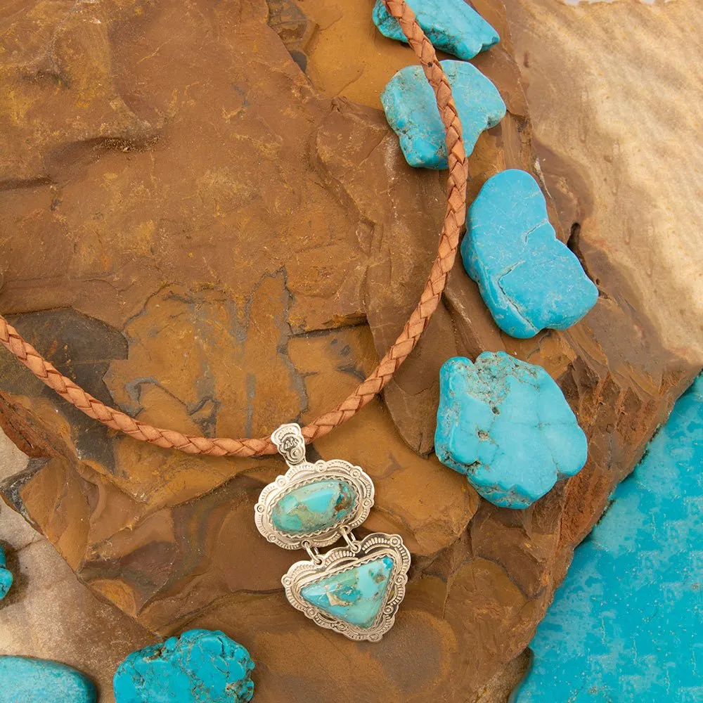 Bronco Blue Turquoise Sterling Silver Concho Pendant Leather Necklace sold by Barse product image thumbnail 3