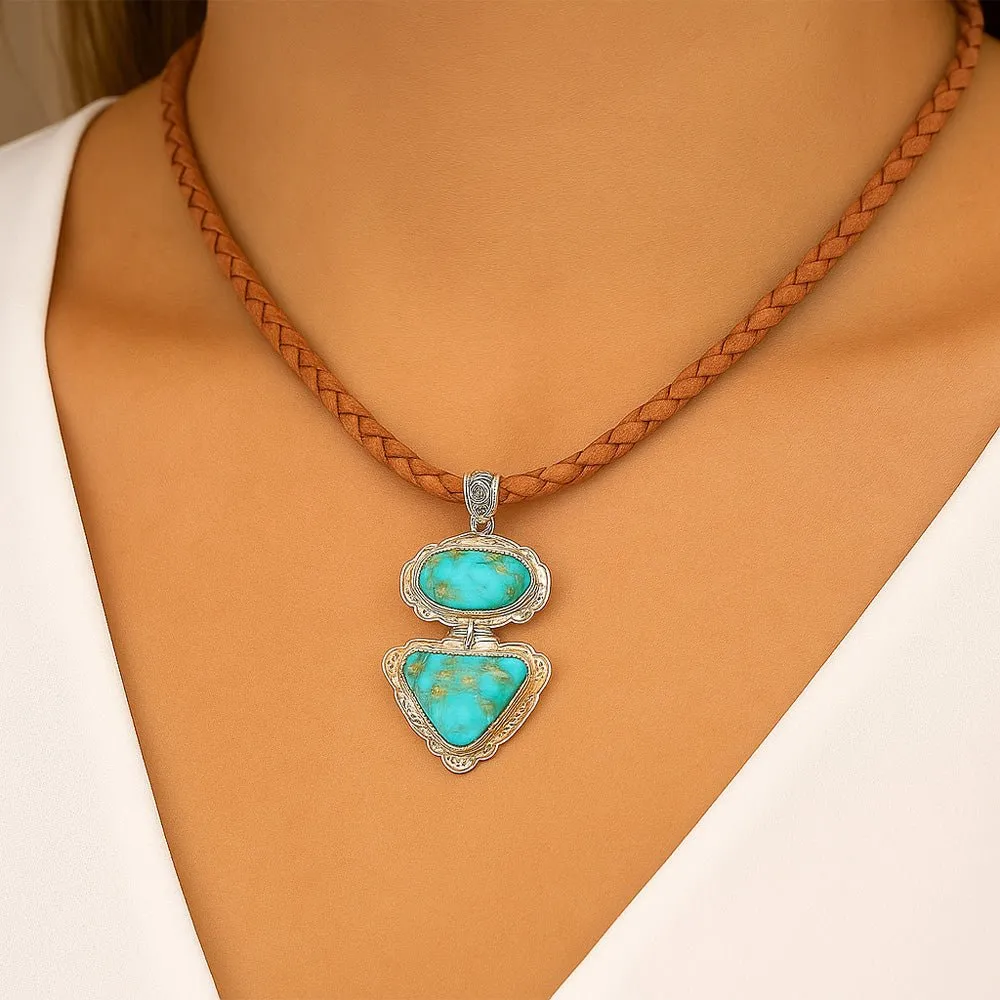 Bronco Blue Turquoise Sterling Silver Concho Pendant Leather Necklace sold by Barse product image thumbnail 2