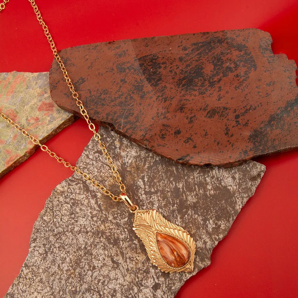 Winged Orange Copper Opal Golden Pendant Necklace sold by Barse product image thumbnail 3
