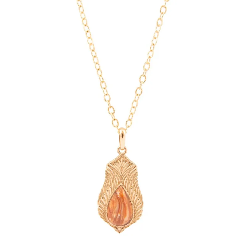Winged Orange Copper Opal Golden Pendant Necklace made by Barse