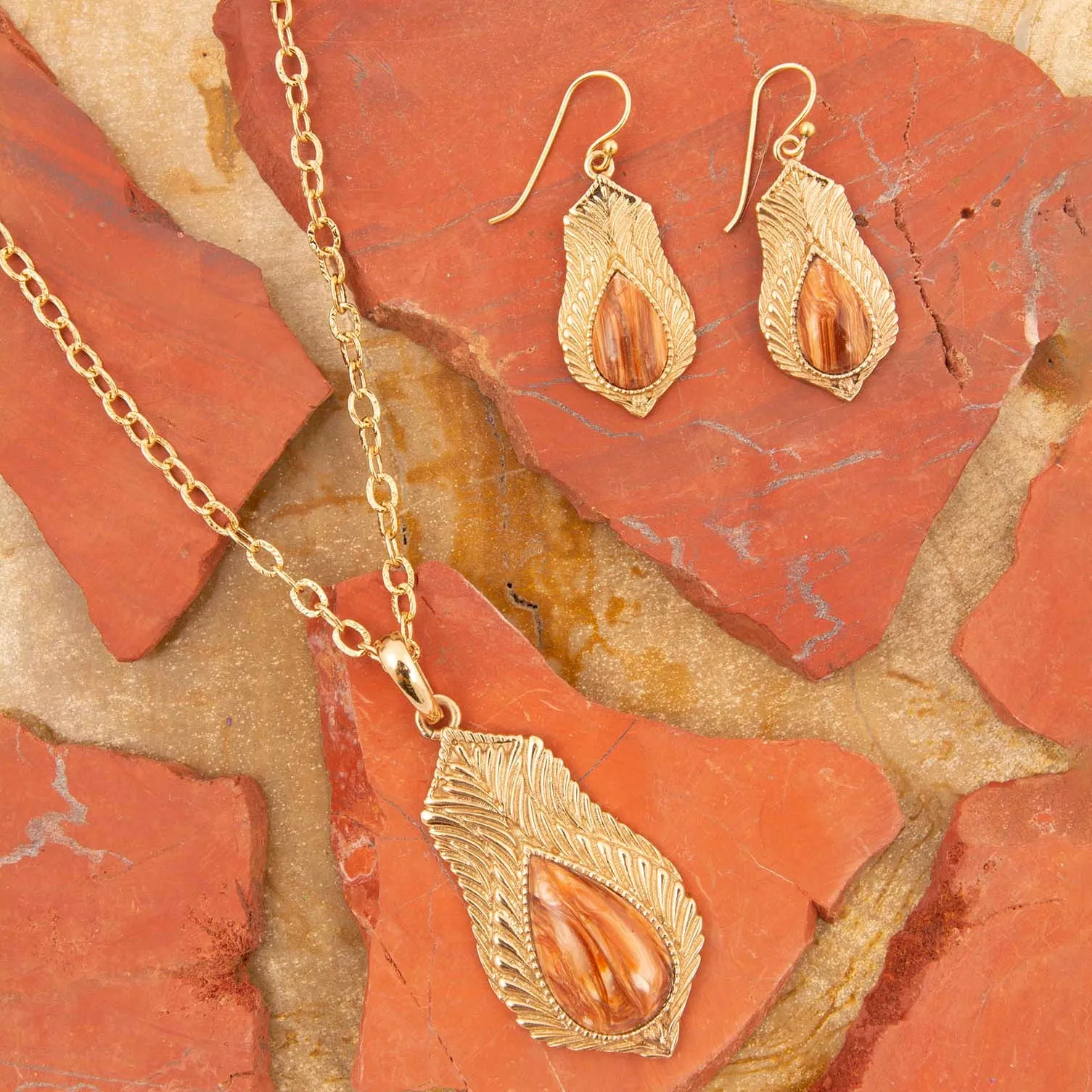 Winged Orange Copper Opal Golden Pendant Necklace sold by Barse product image thumbnail 5