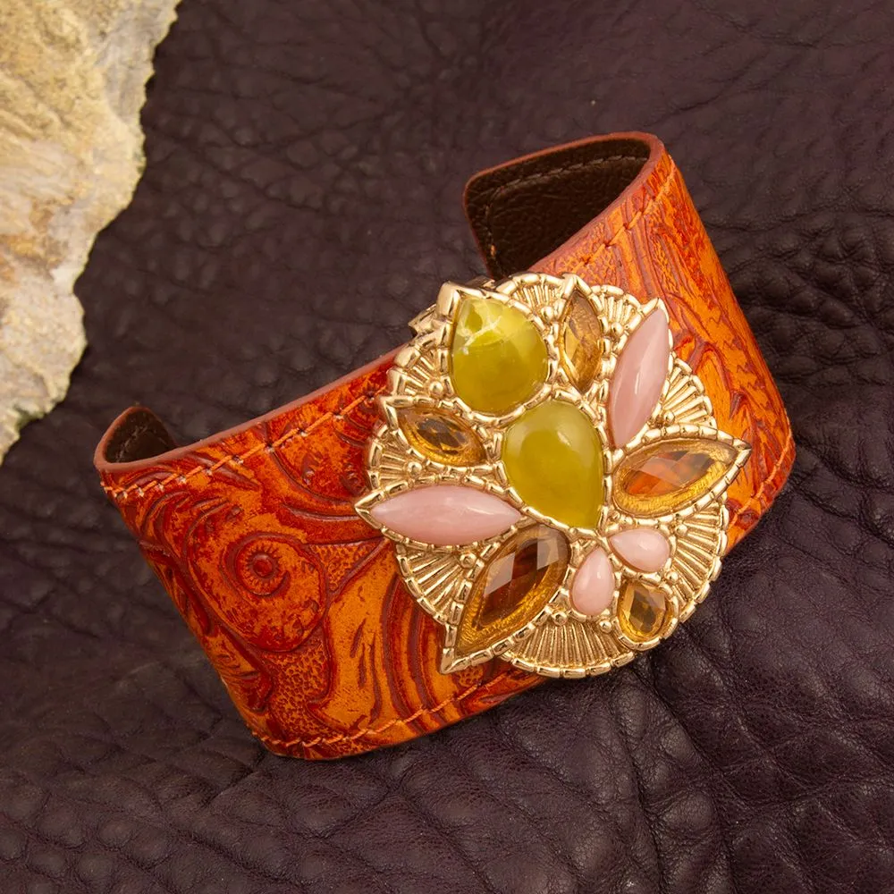 Stargazer Green Jasper Golden Leather Cuff Bracelet sold by Barse product image thumbnail 3