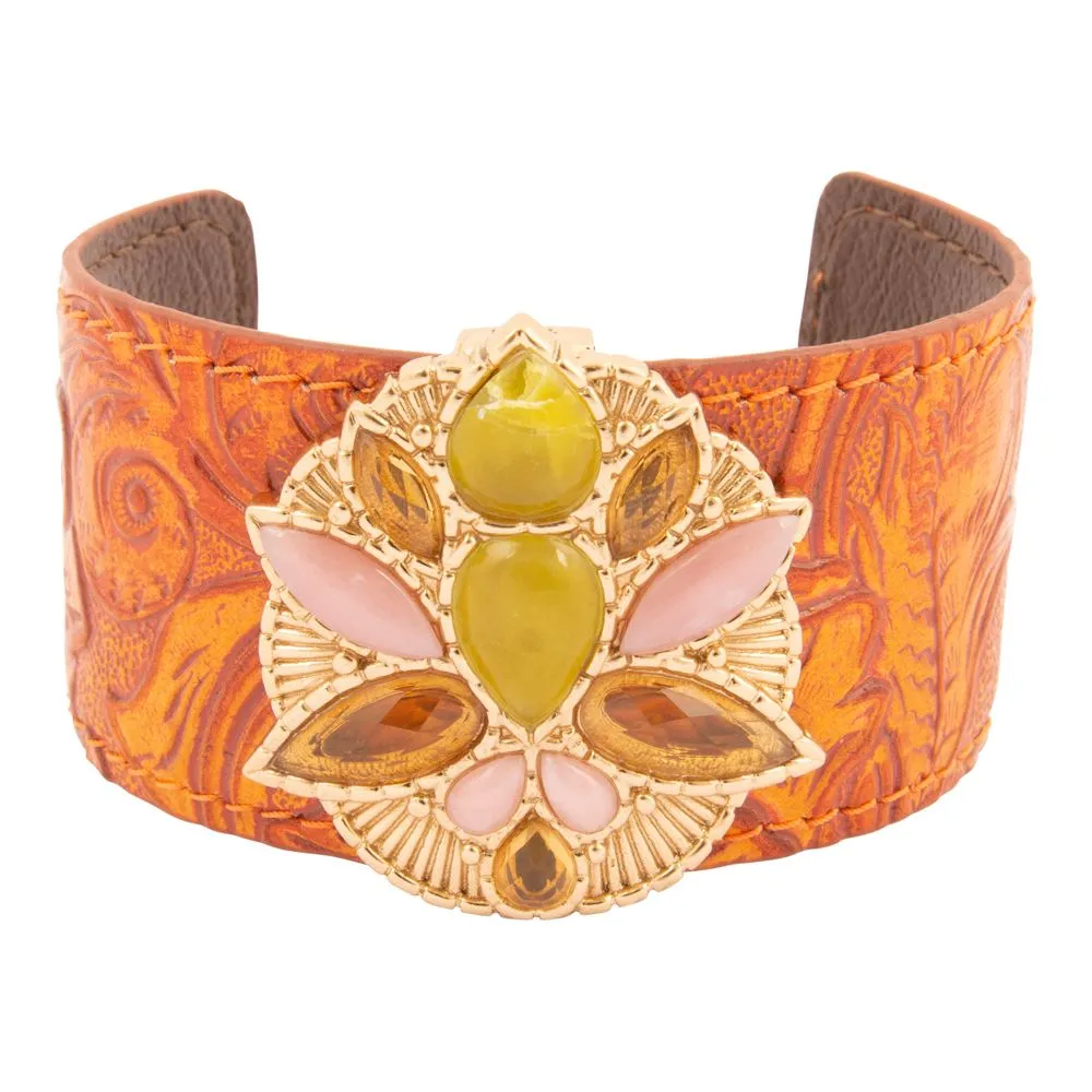 Stargazer Green Jasper Golden Leather Cuff Bracelet sold by Barse product image thumbnail 4