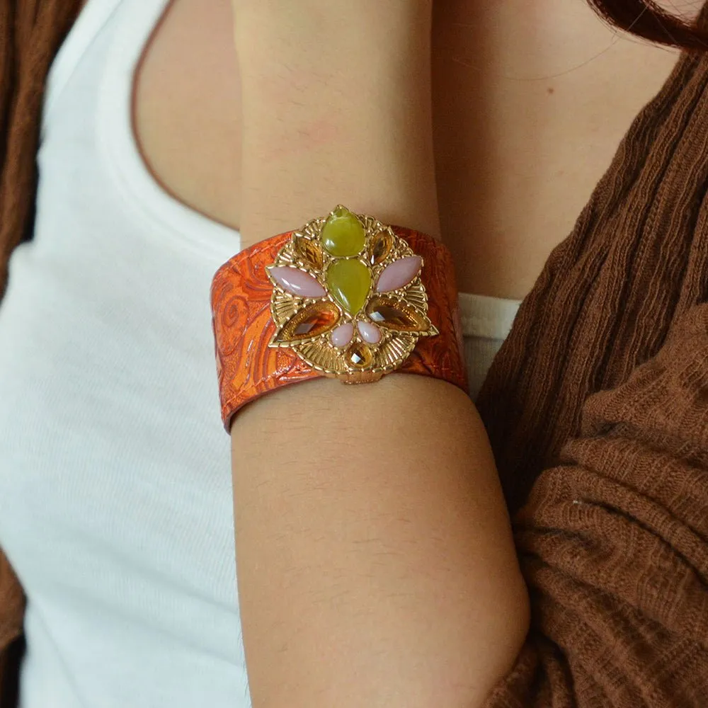 Stargazer Green Jasper Golden Leather Cuff Bracelet sold by Barse product image thumbnail 2