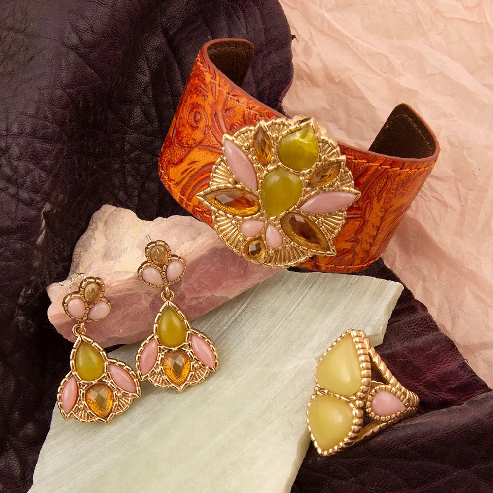 Stargazer Green Jasper Golden Leather Cuff Bracelet sold by Barse product image thumbnail 5