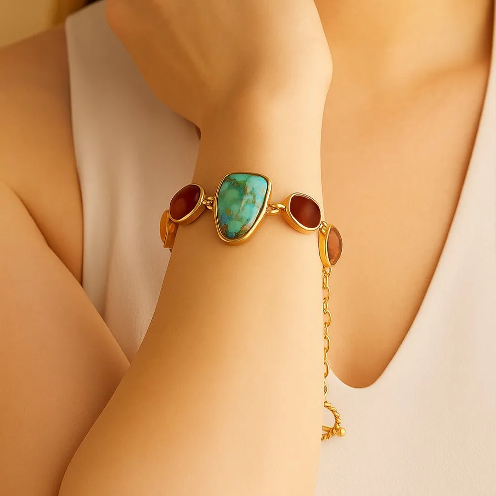 Santa Fe Blue Turquoise Golden Link Bracelet sold by Barse product image thumbnail 2