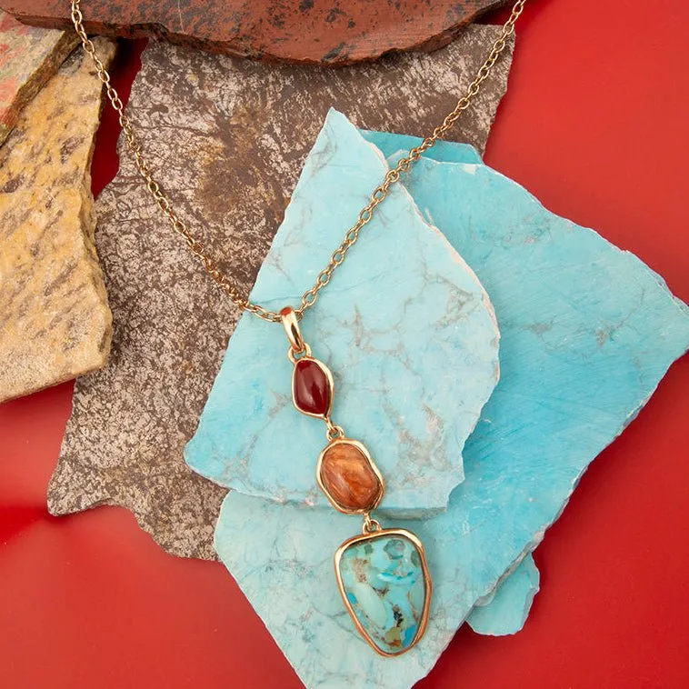 Santa Fe Blue Turquoise Golden Pendant Necklace sold by Barse product image thumbnail 4