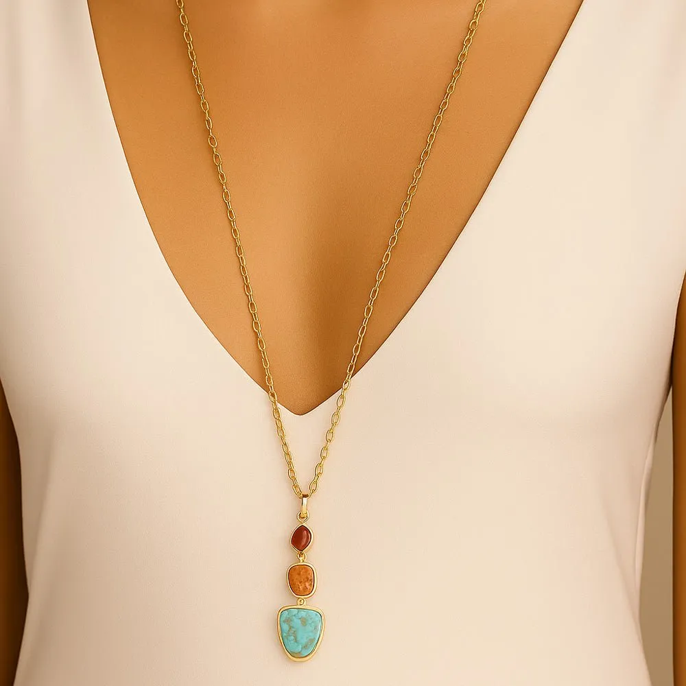 Santa Fe Blue Turquoise Golden Pendant Necklace sold by Barse product image thumbnail 2