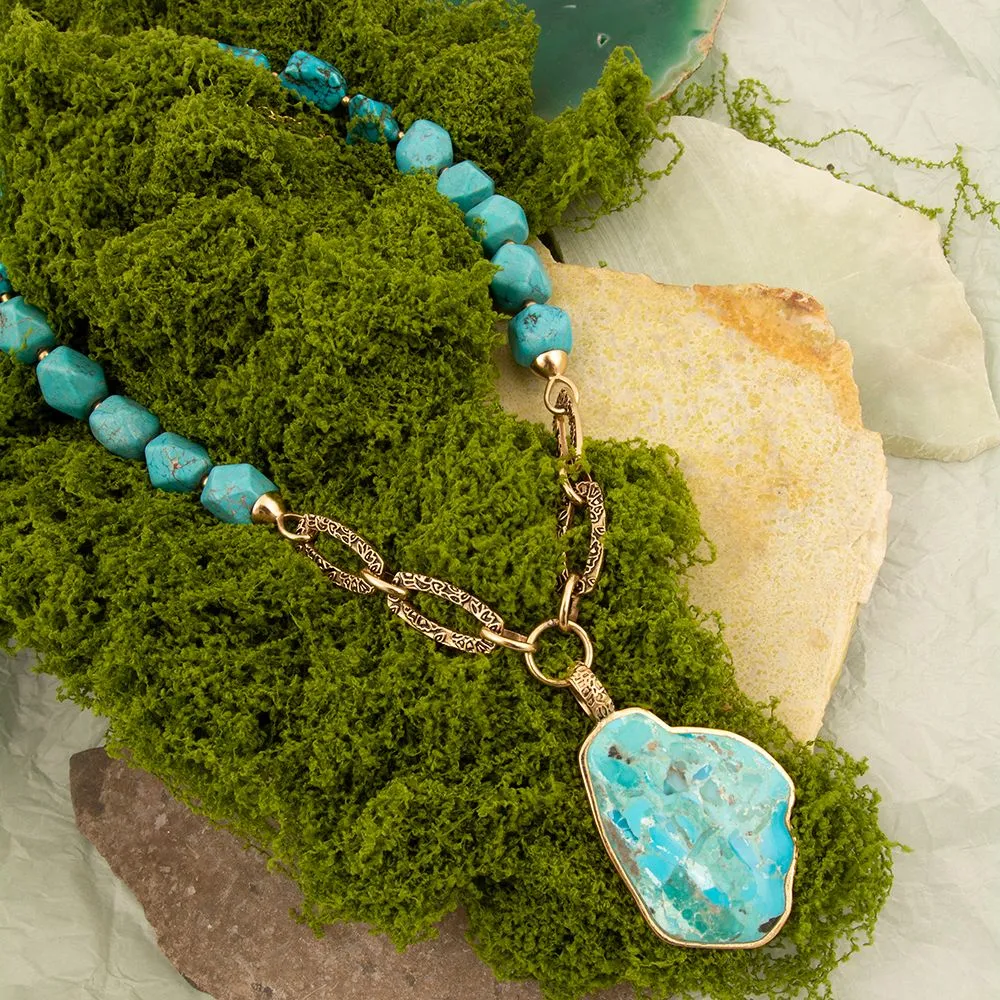 Thistle Blue Turquoise Golden Links Statement Necklace sold by Barse product image thumbnail 4