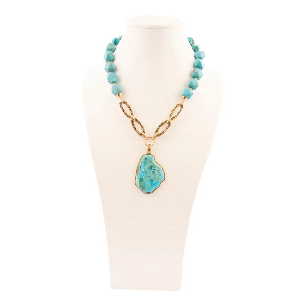 Thistle Blue Turquoise Golden Links Statement Necklace sold by Barse product image thumbnail 5