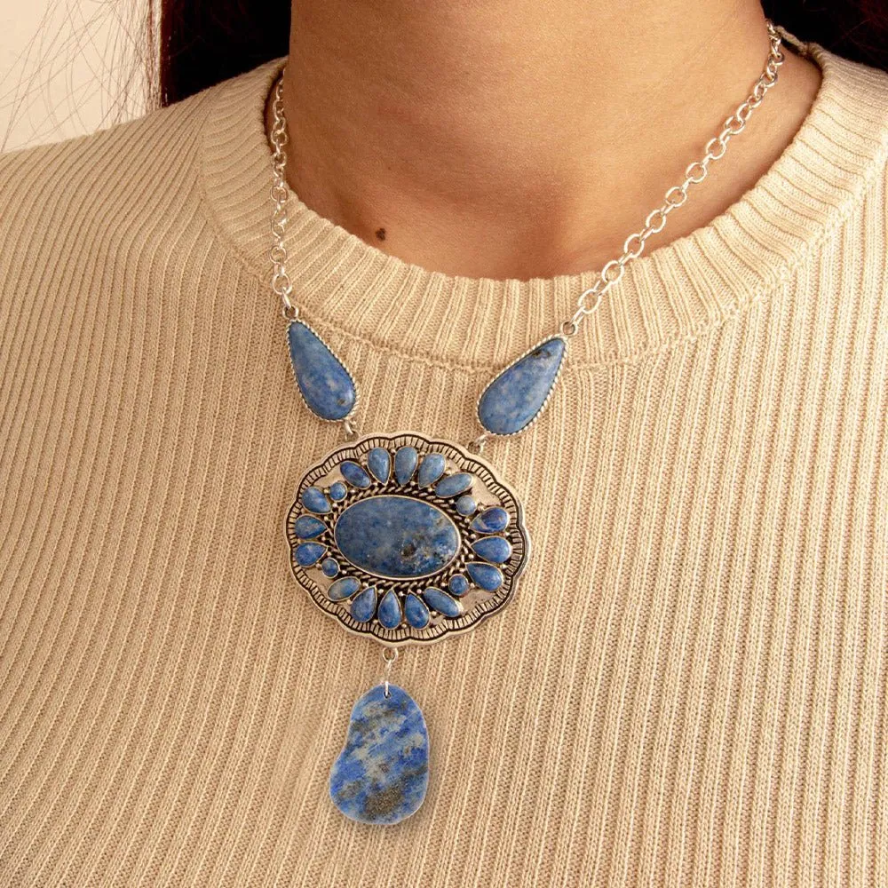 Denim Blue Lapis Sterling Silver Concho Drop Necklace sold by Barse product image thumbnail 2