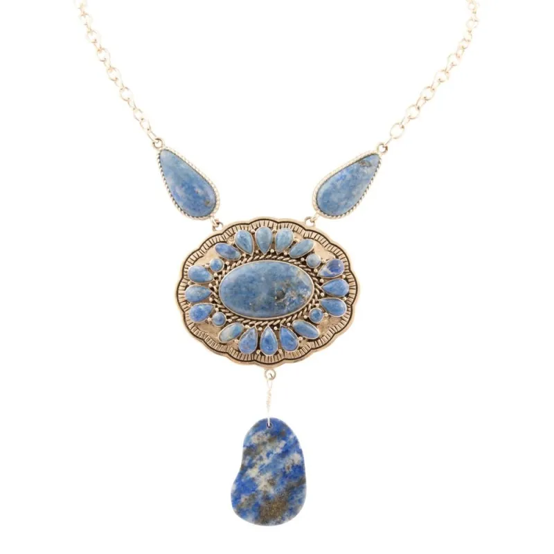 Denim Blue Lapis Sterling Silver Concho Drop Necklace sold by Barse