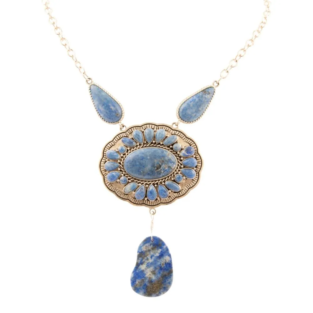 Denim Blue Lapis Sterling Silver Concho Drop Necklace sold by Barse
