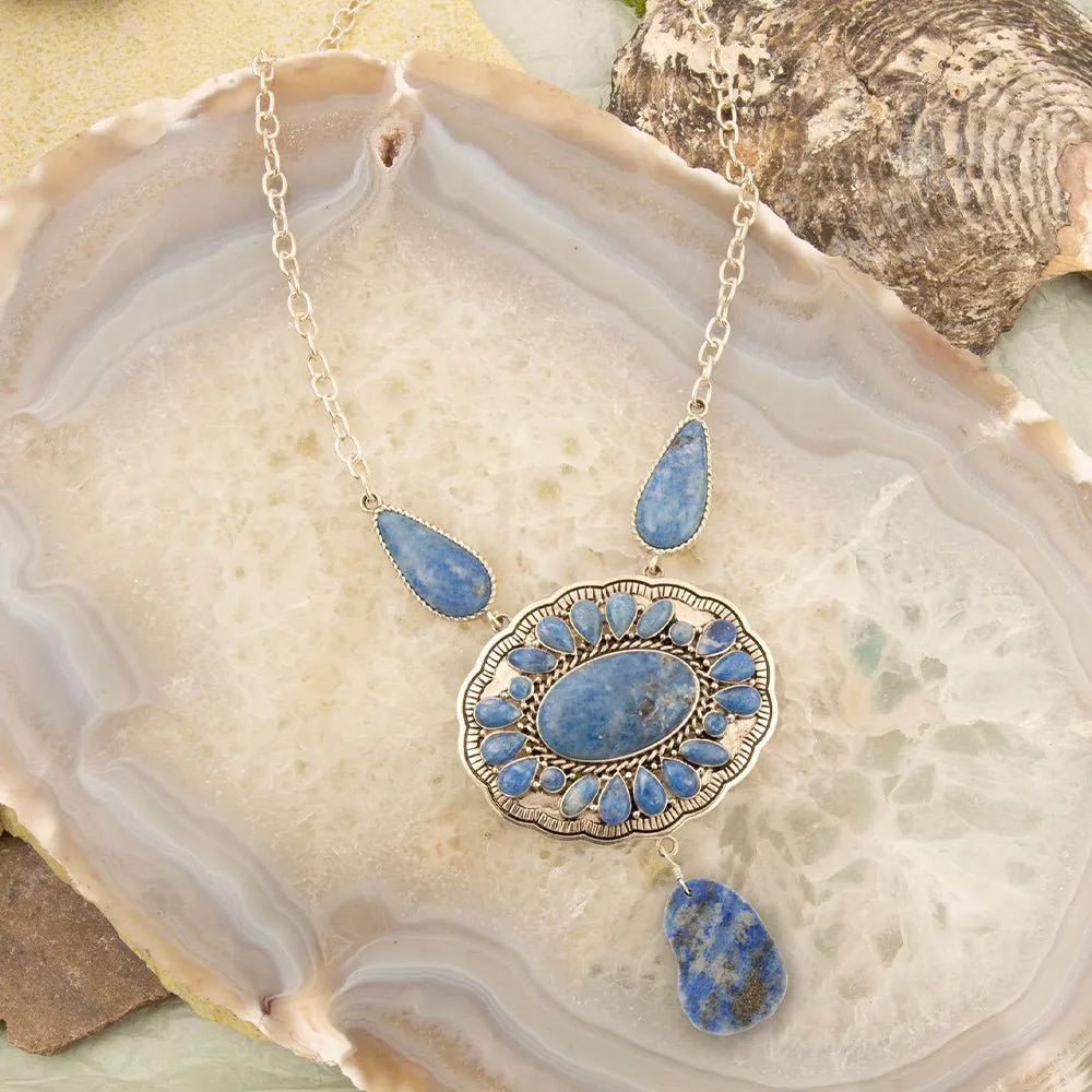 Denim Blue Lapis Sterling Silver Concho Drop Necklace sold by Barse product image thumbnail 4