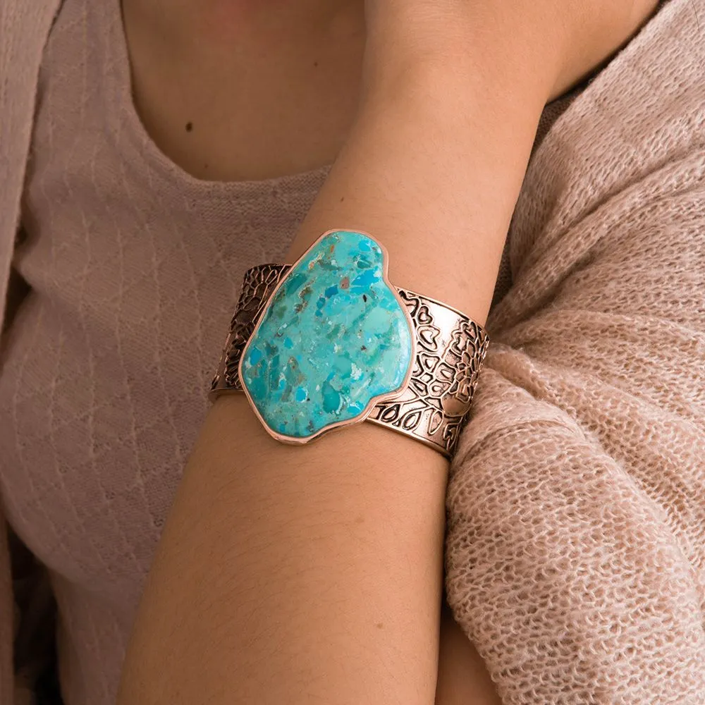 Thistle Blue Turquoise Golden Cuff Bracelet sold by Barse product image thumbnail 2