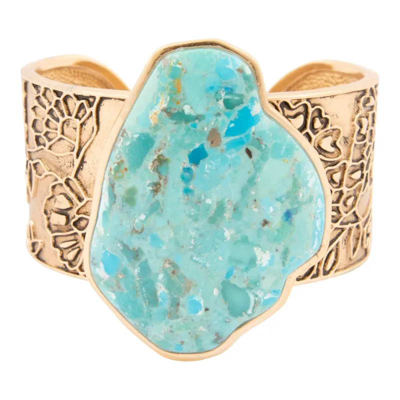 Thistle Blue Turquoise Golden Cuff Bracelet sold by Barse