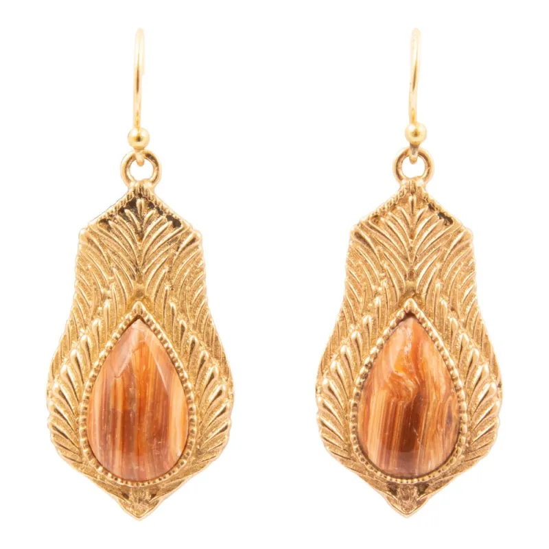 Winged Copper Opal Golden Drop Earrings sold by Barse