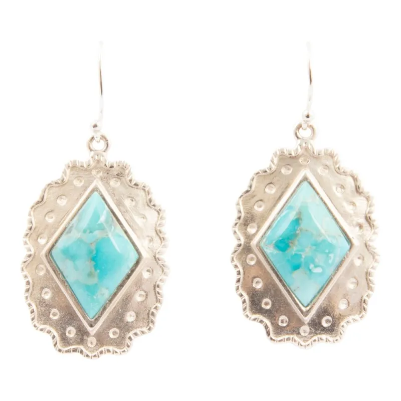 Bronco Blue Turquoise Sterling Silver Concho Drop Earrings sold by Barse