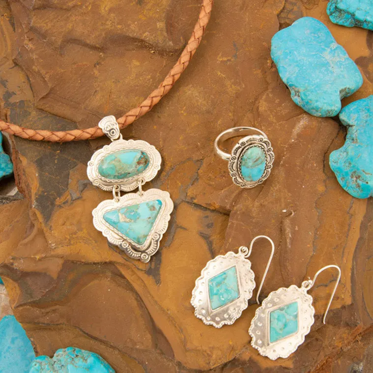 Bronco Blue Turquoise Sterling Silver Concho Drop Earrings sold by Barse product image thumbnail 5