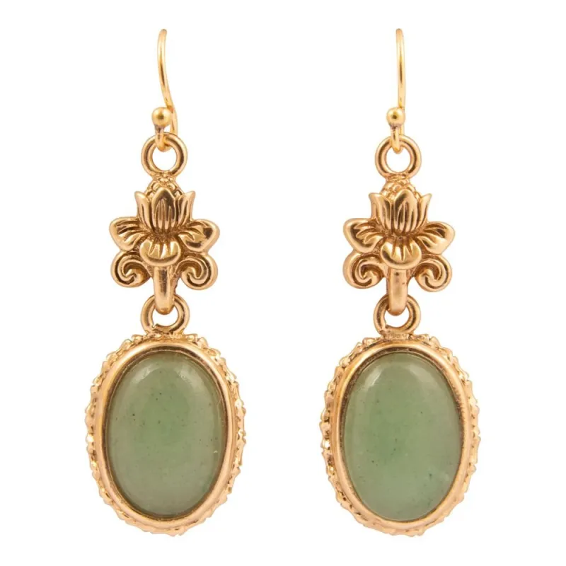 Green Aventurine Golden Lotus Drop Earrings sold by Barse