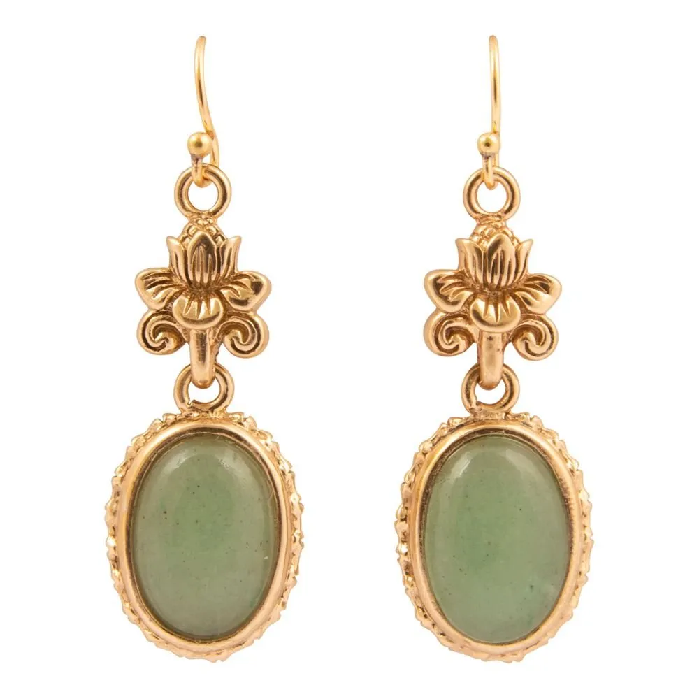 Green Aventurine Golden Lotus Drop Earrings sold by Barse