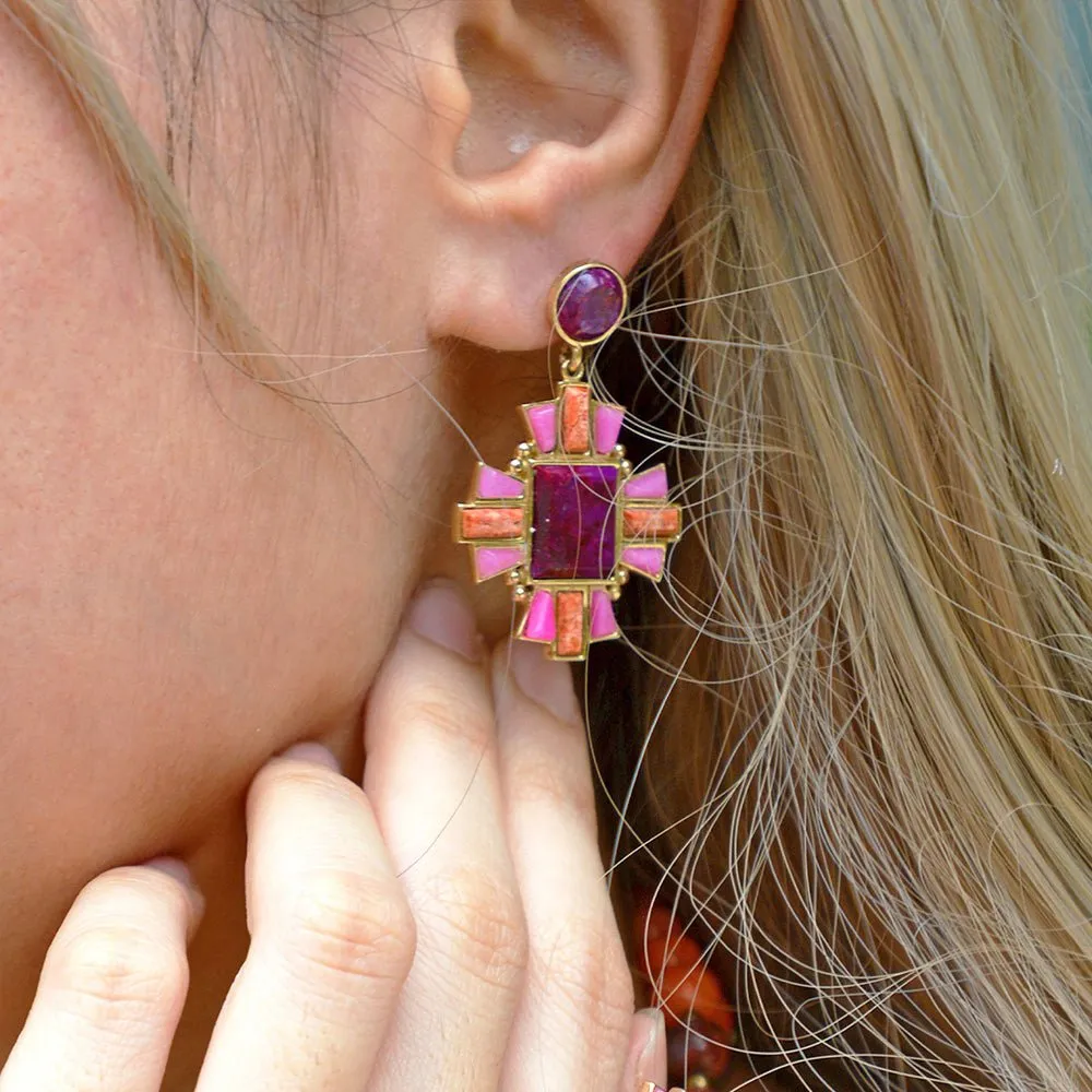Santa Fe Purple Turquoise Golden Post Earrings sold by Barse product image thumbnail 2