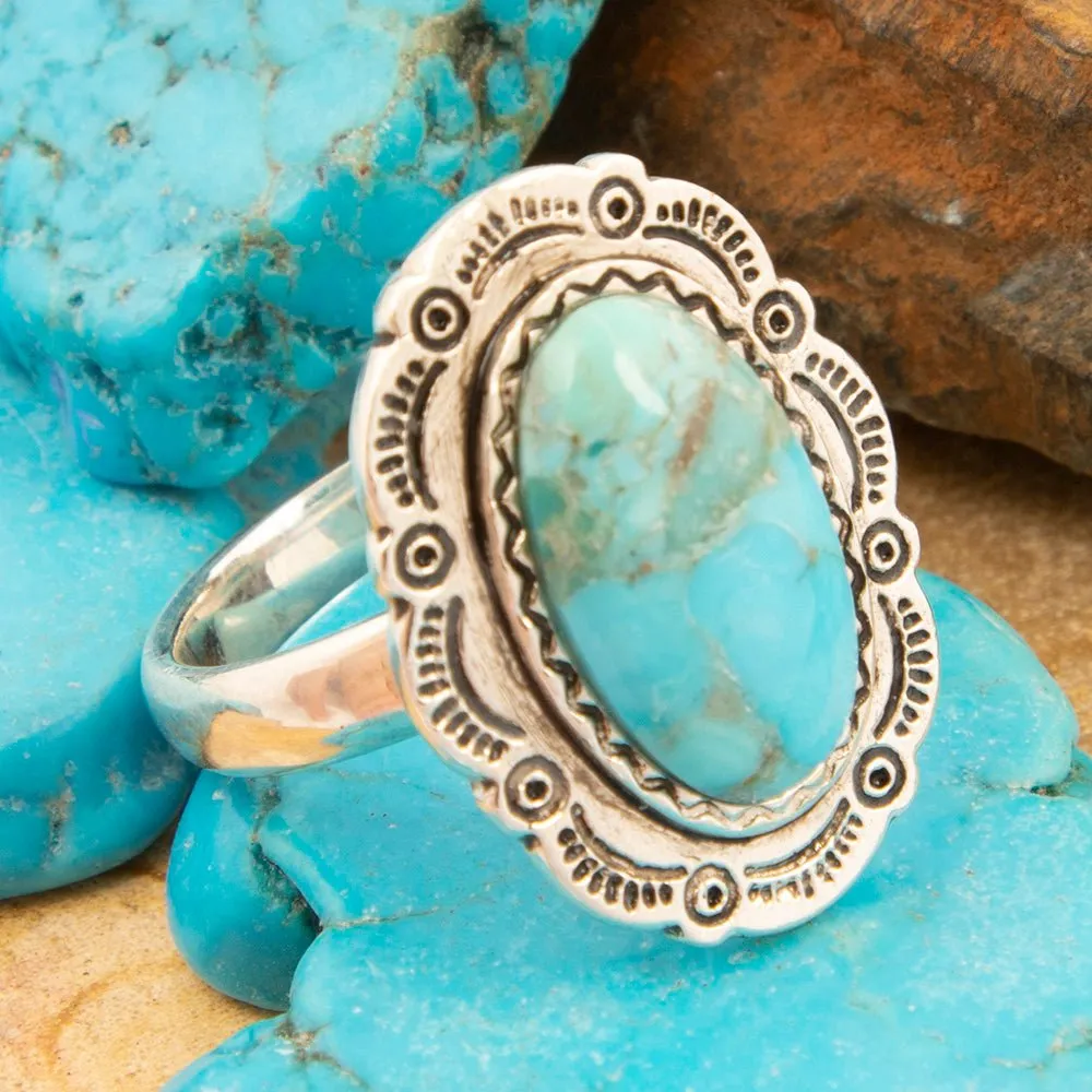 Bronco Blue Turquoise Sterling Silver Concho Ring sold by Barse product image thumbnail 3