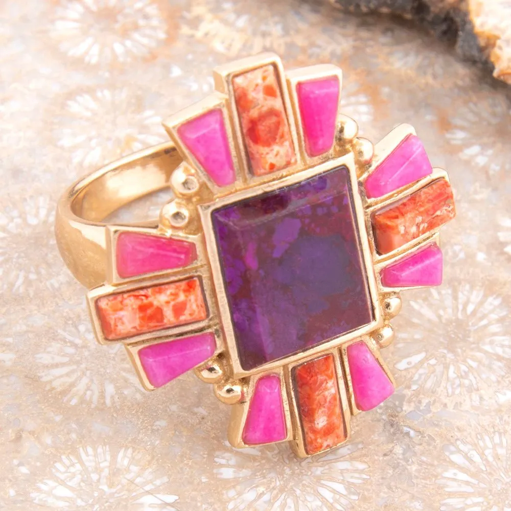 Santa Fe Purple Turquoise Golden Statement Ring sold by Barse product image thumbnail 3