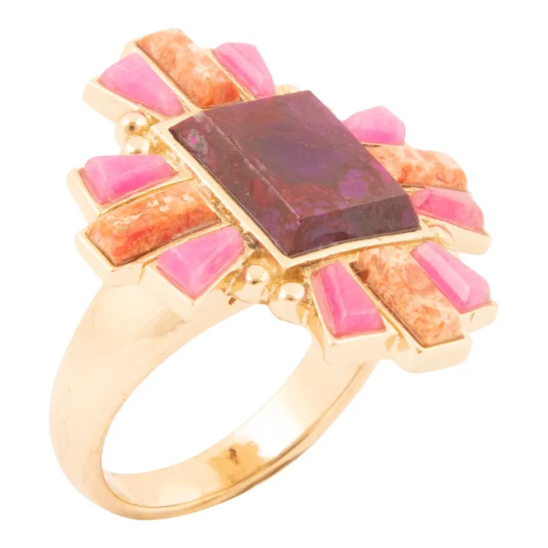 Santa Fe Purple Turquoise Golden Statement Ring sold by Barse