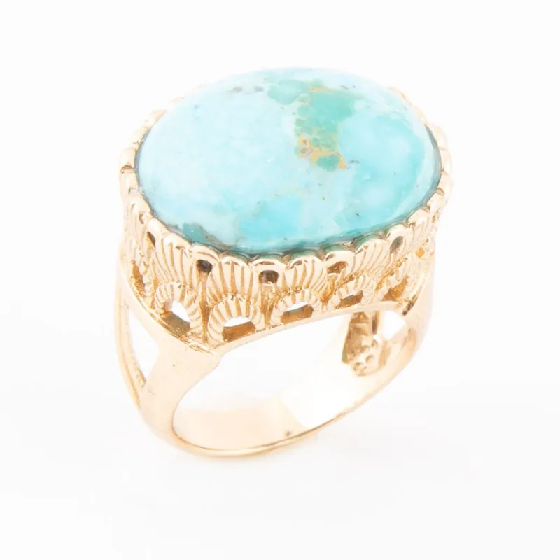 Terra Blue Turquoise Golden Statement Ring sold by Barse