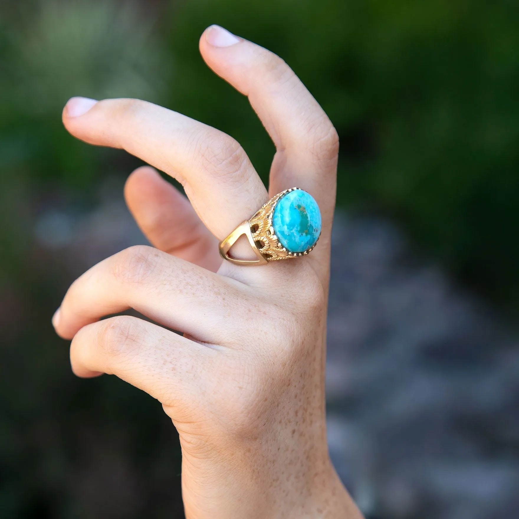 Terra Blue Turquoise Golden Statement Ring sold by Barse product image thumbnail 2