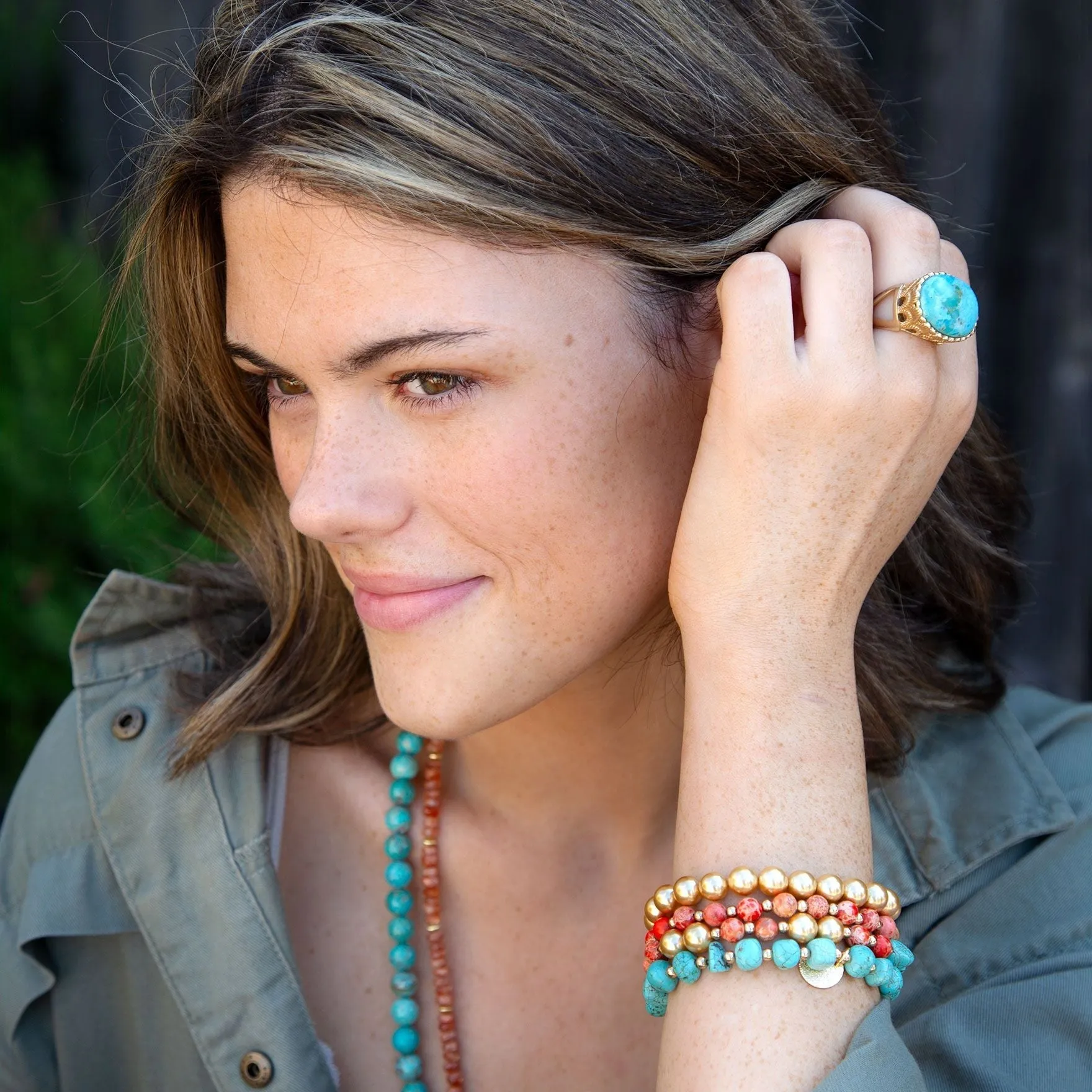 Terra Blue Turquoise Golden Statement Ring sold by Barse product image thumbnail 5