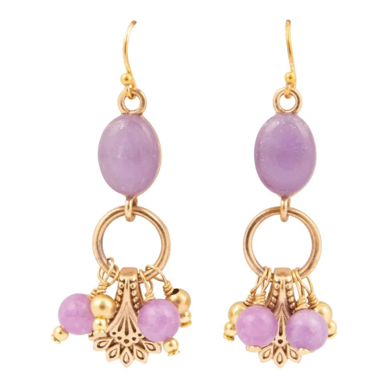 Sari Purple Quartz Golden Cluster Drop Earrings sold by Barse