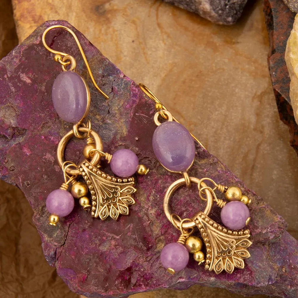 Sari Purple Quartz Golden Cluster Drop Earrings sold by Barse product image thumbnail 3
