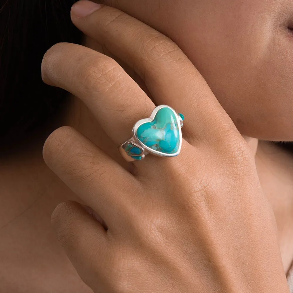 Blue Turquoise Heart Sterling Silver Statement Ring sold by Barse product image thumbnail 2