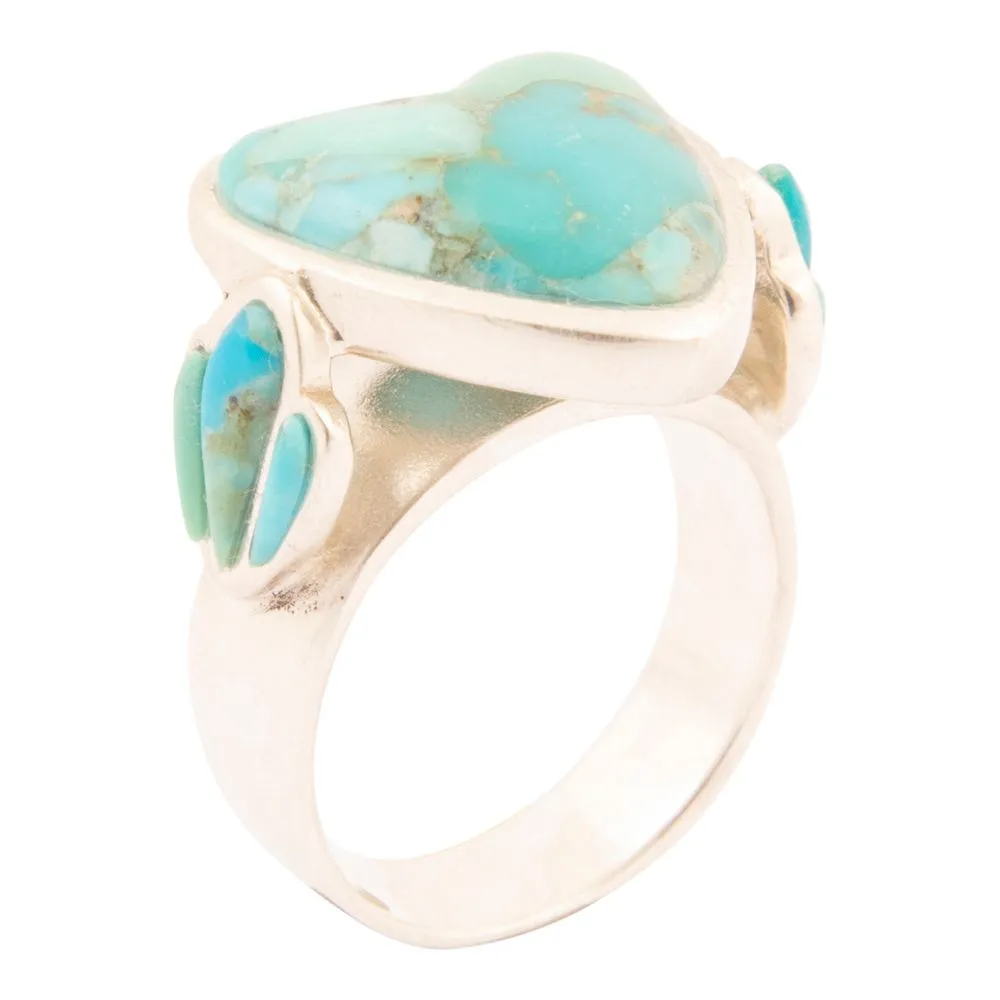 Blue Turquoise Heart Sterling Silver Statement Ring sold by Barse