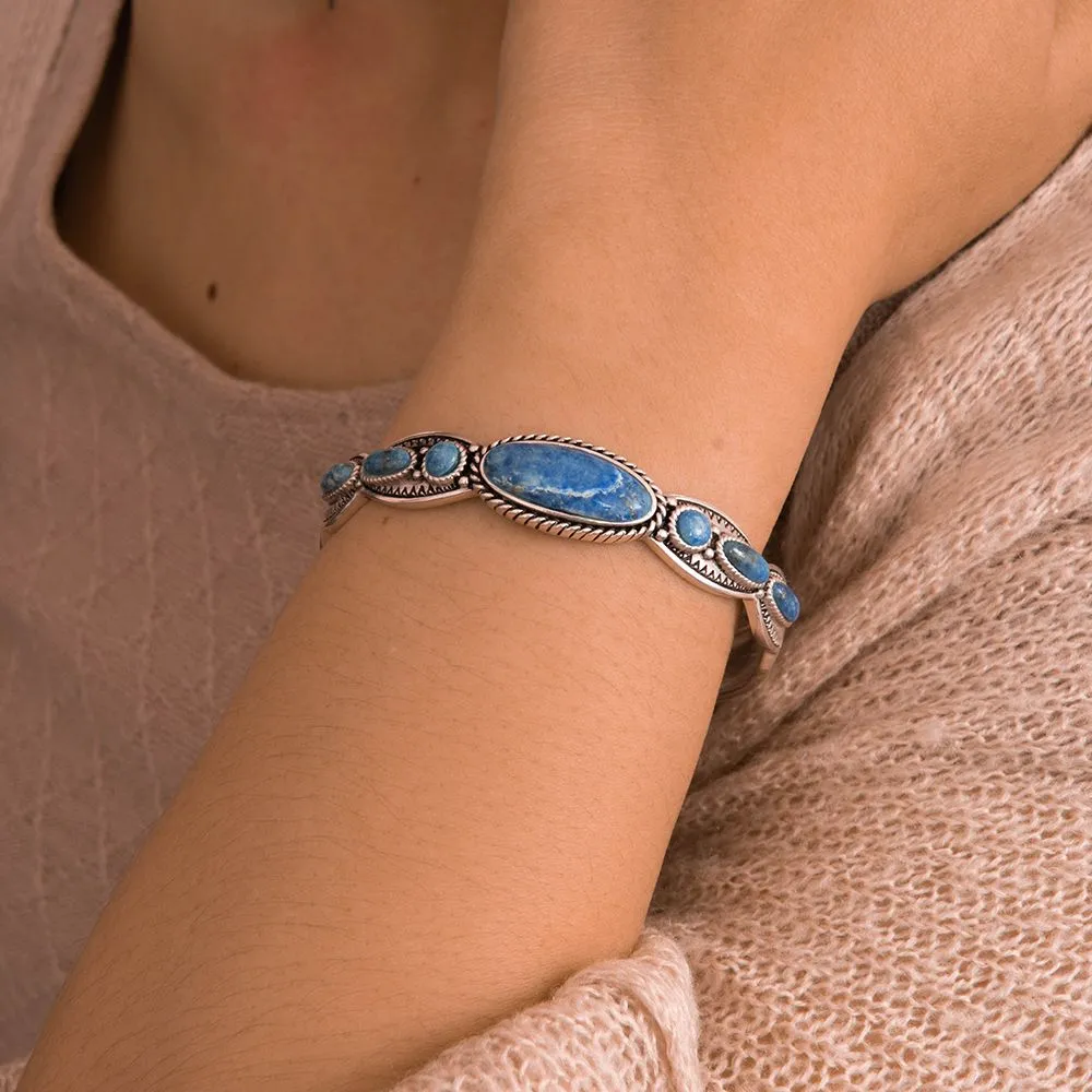 Denim Blue Lapis Sterling Silver Concho Cuff Bracelet sold by Barse product image thumbnail 2