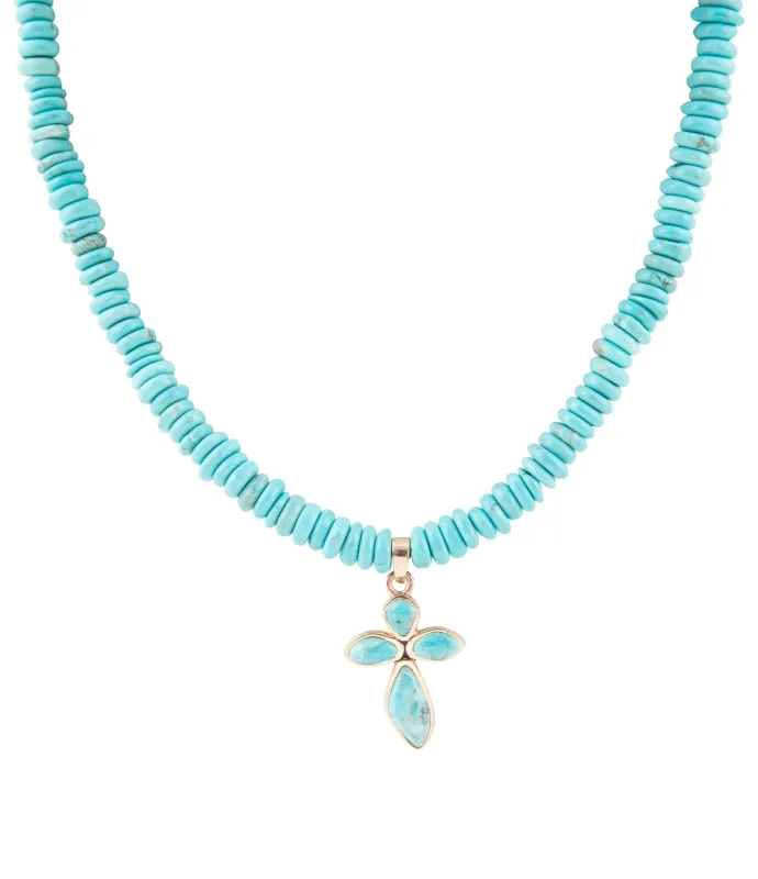 Blue Turquoise on the Cross Pendant Necklace sold by Barse