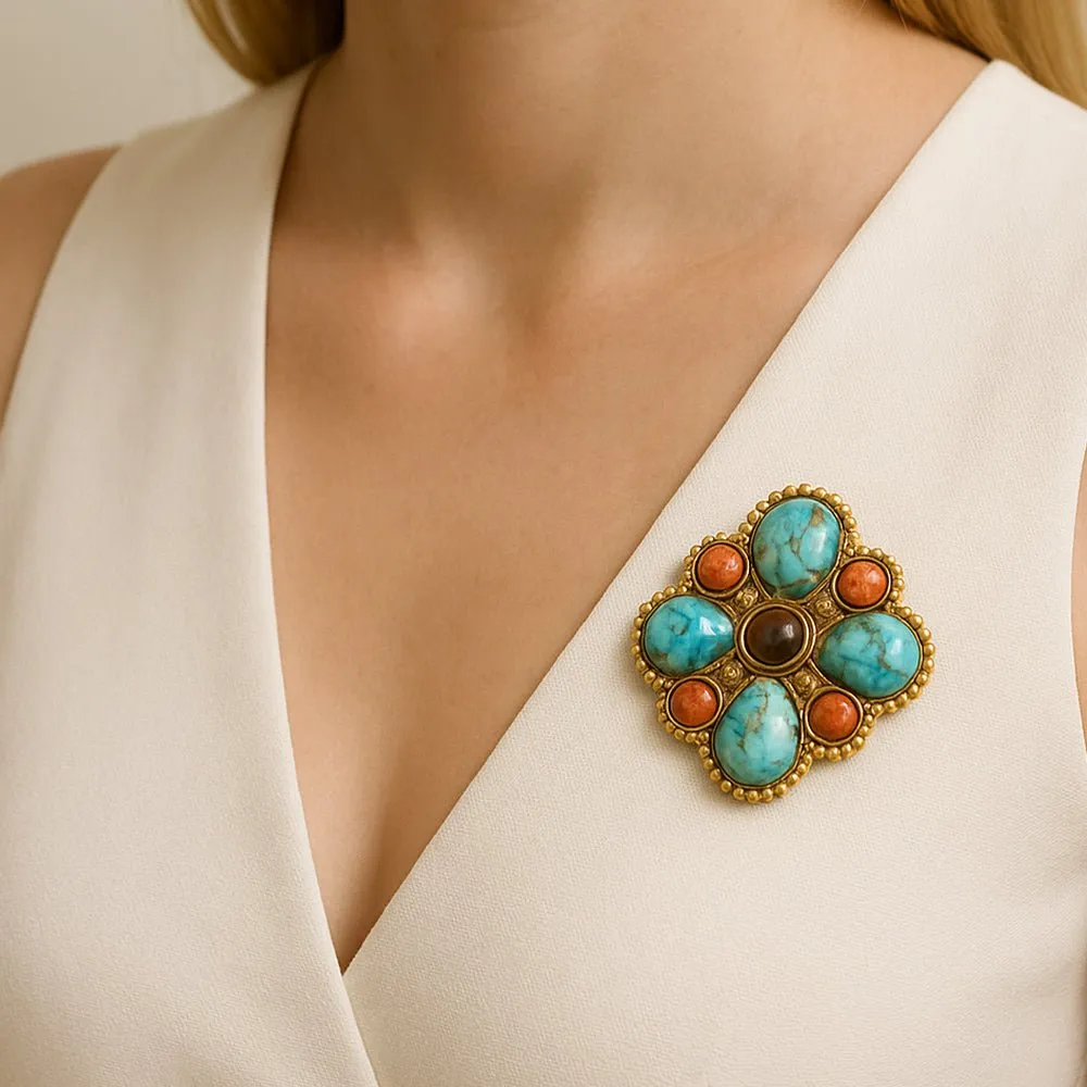 Blue Turquoise Golden Brooch Pin and Pendant sold by Barse product image thumbnail 2