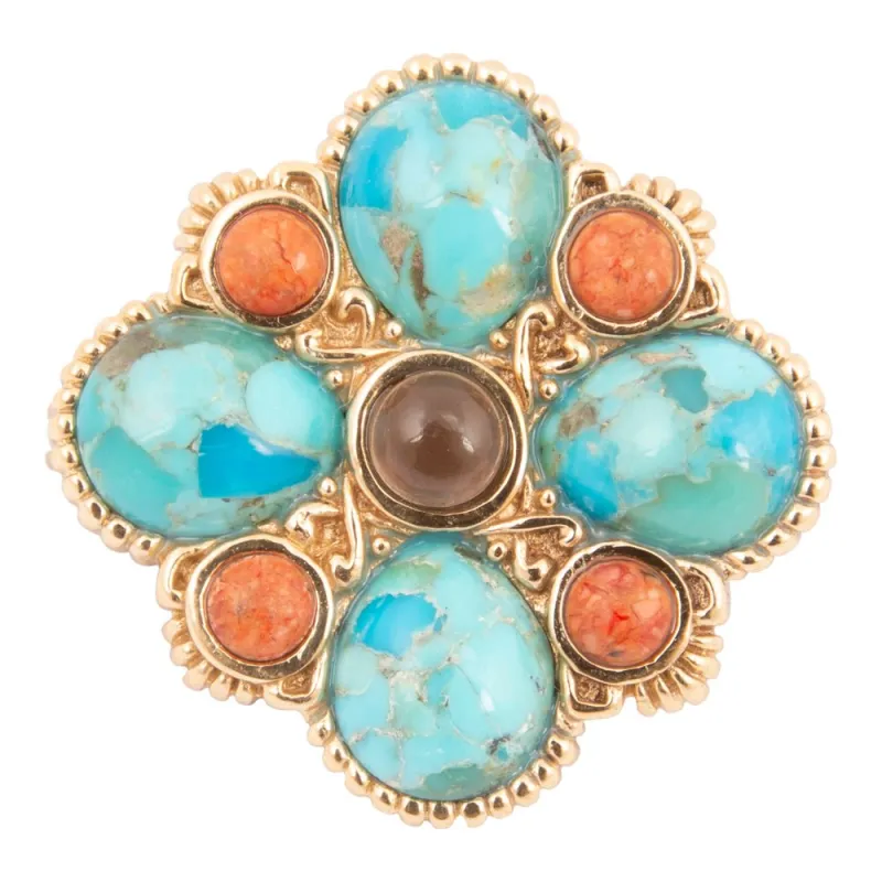 Blue Turquoise Golden Brooch Pin and Pendant sold by Barse