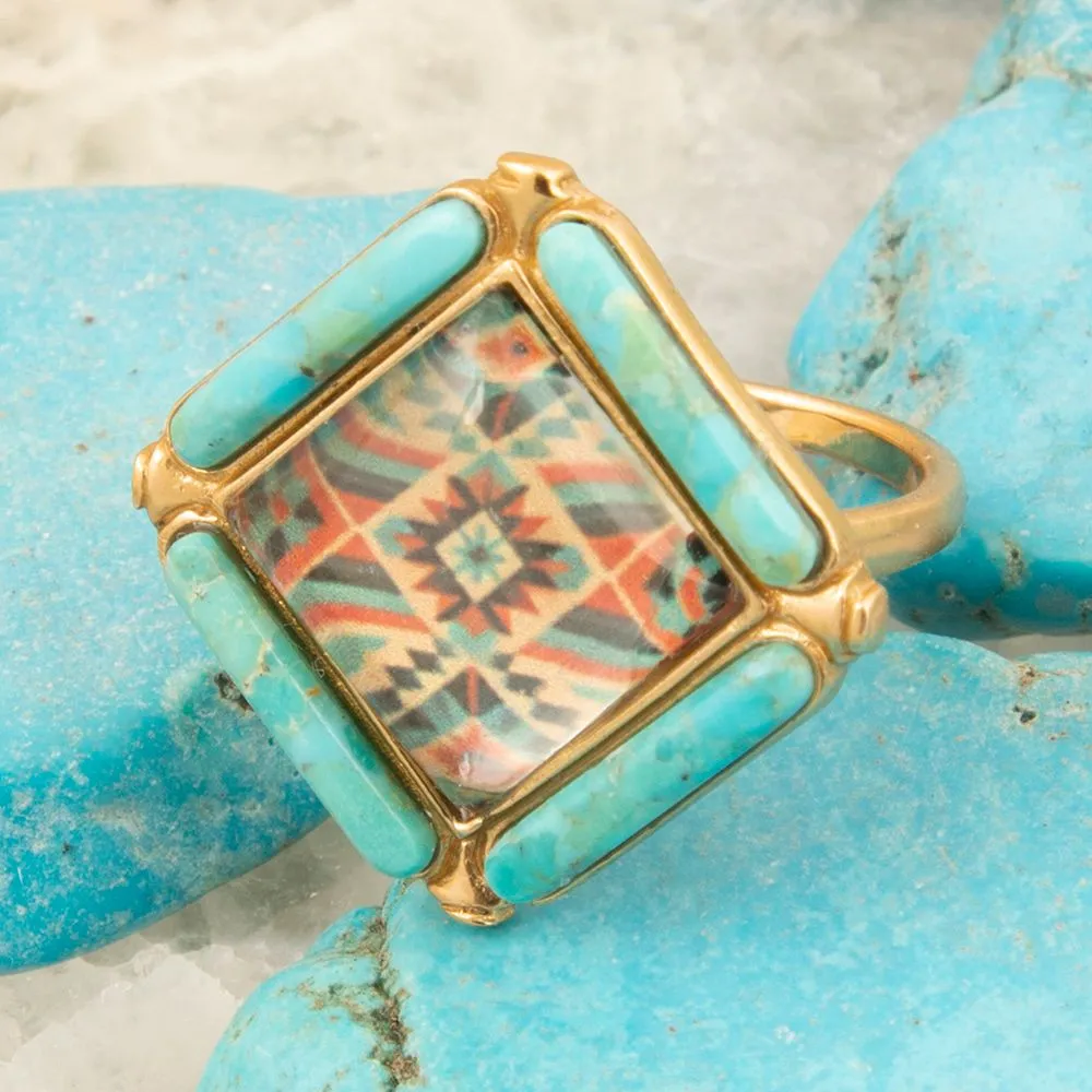 Scenic Native Weave Blue Turquoise Golden Statement Ring sold by Barse product image thumbnail 4