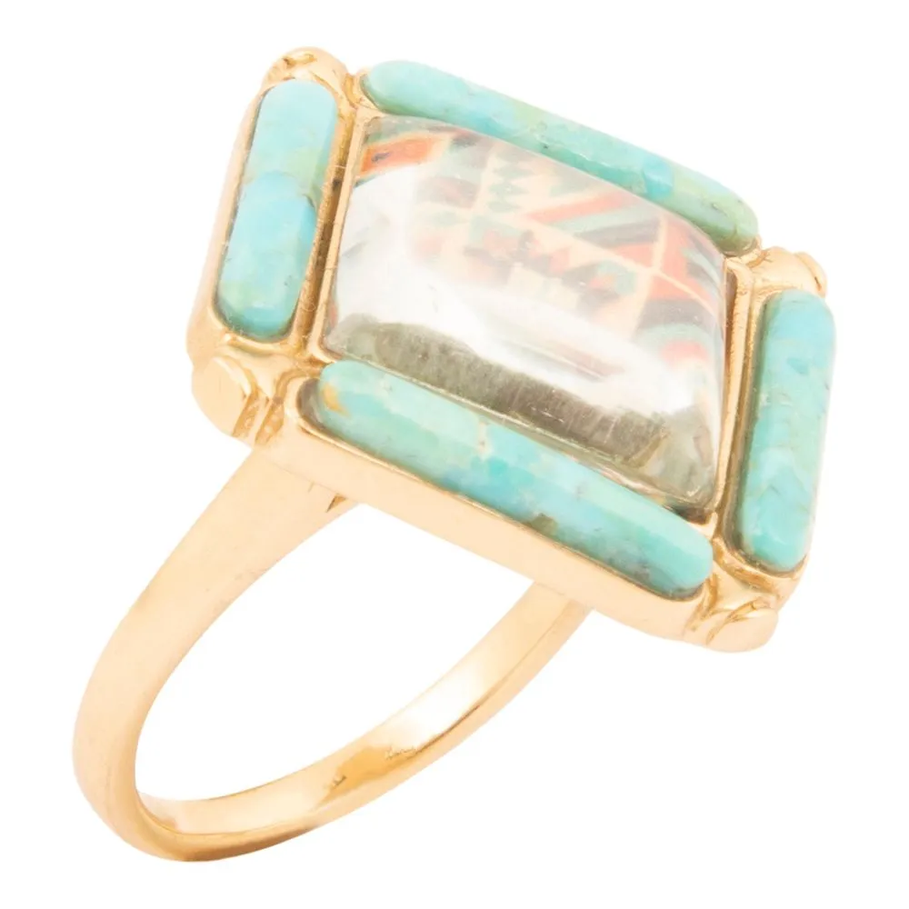 Scenic Native Weave Blue Turquoise Golden Statement Ring sold by Barse product image thumbnail 3