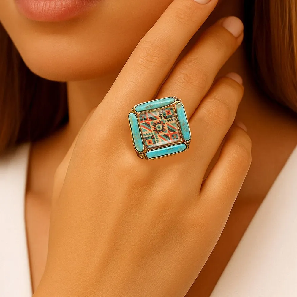 Scenic Native Weave Blue Turquoise Golden Statement Ring sold by Barse product image thumbnail 2