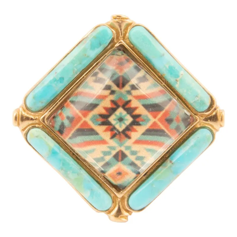 Scenic Native Weave Blue Turquoise Golden Statement Ring sold by Barse